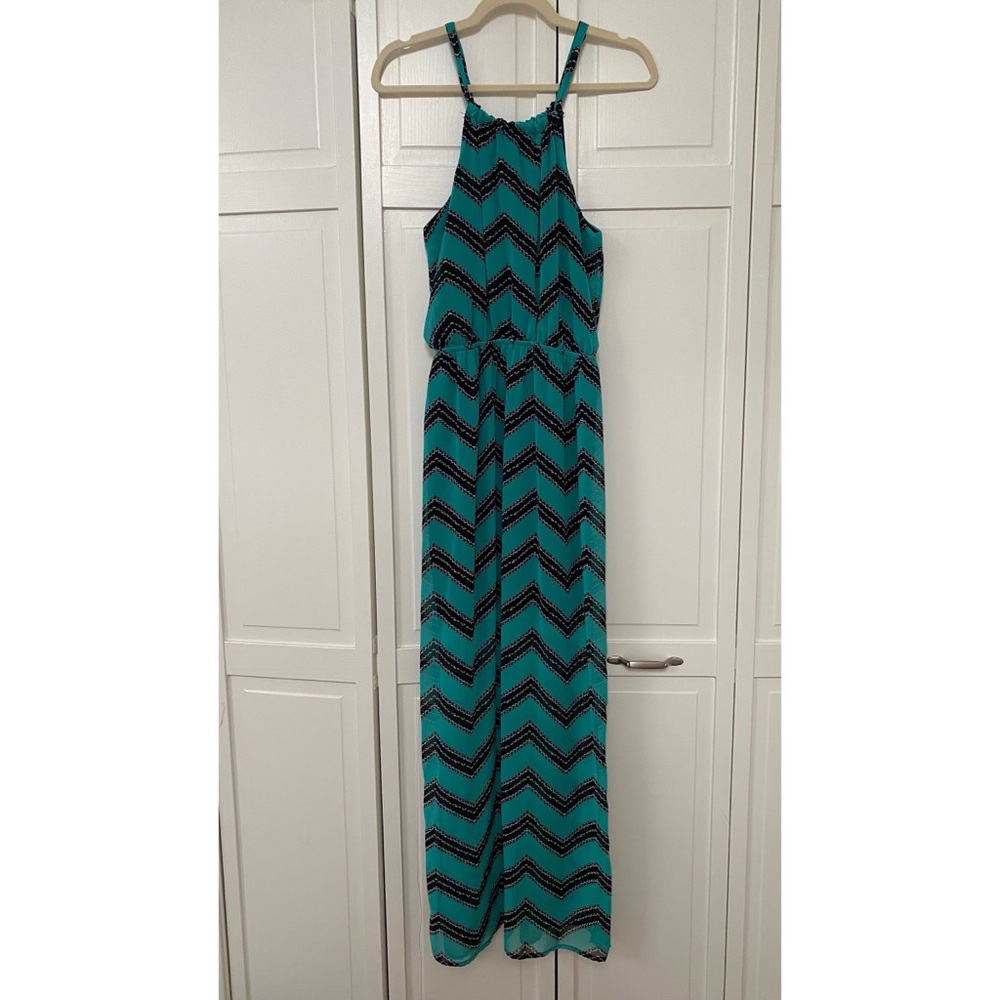 teenpLo Turquoise & Black Chevron Maxi Dress